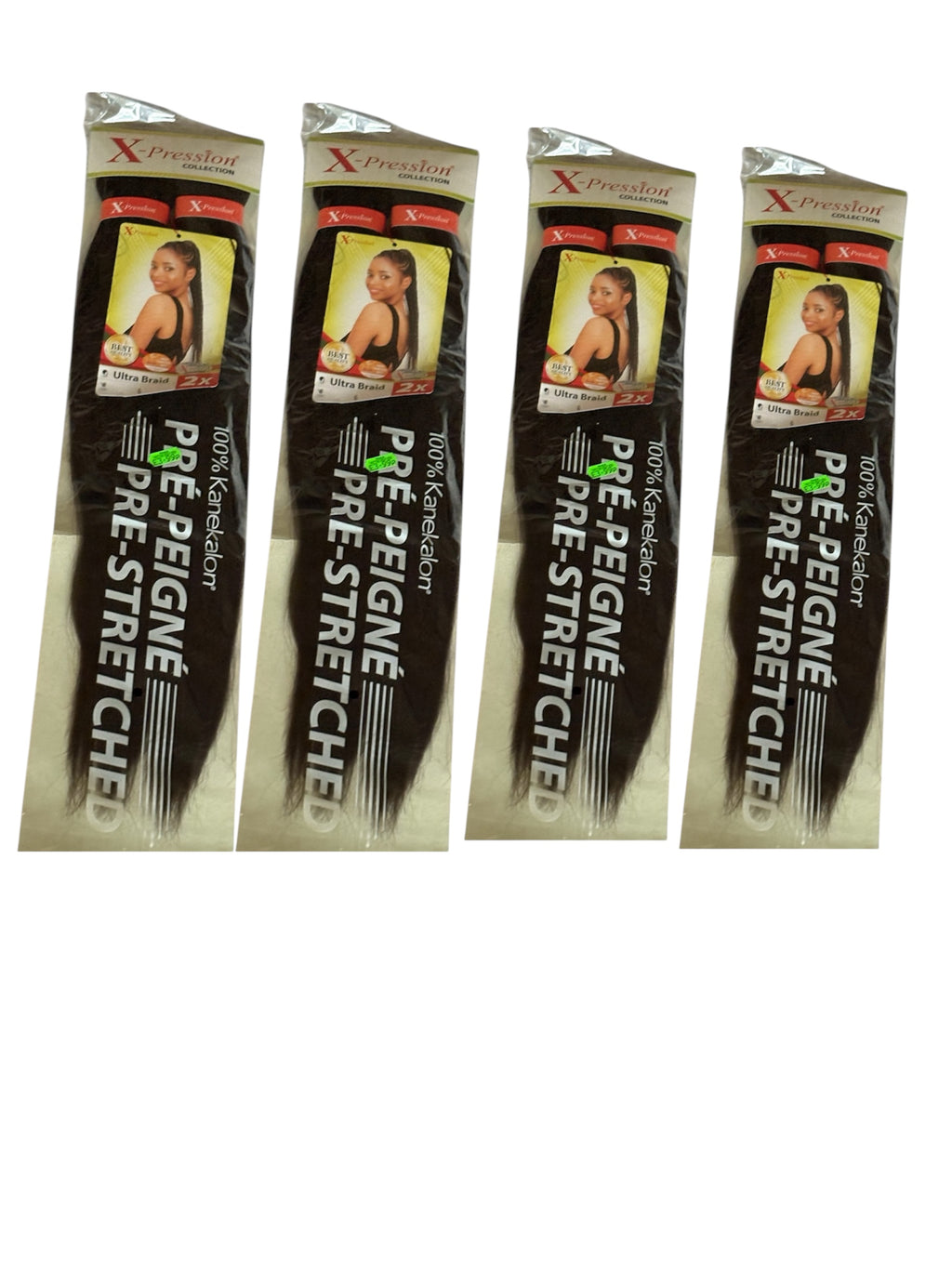 X-Pression #6 4 PACK Ultra Braid Pre-Stretched 2X Kanekalon Hair
